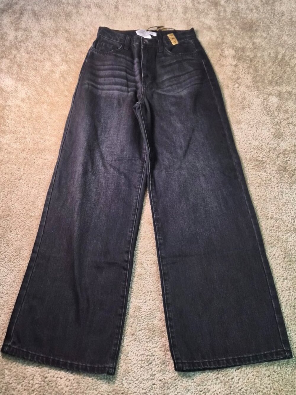 Vibrant MIU Jeans Wide Leg Womens Juniors Size 5 26 Black Boho Baggy NWT F832